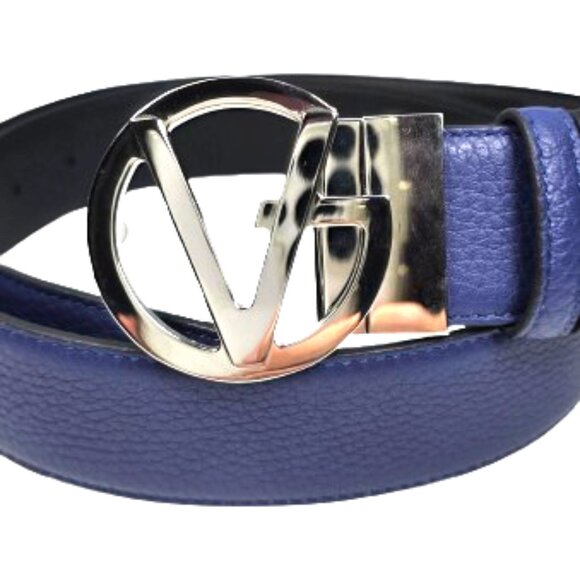 Gianni Versace GV Logo Reversible Leather Belt Ocean Blue/Black - Picture 3 of 6